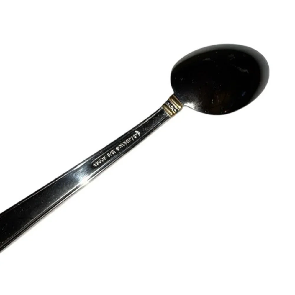 Lenox Hancock Oval Soup Spoon Glossy Silver w/ Gold Accents NOS 18/8 Stainless